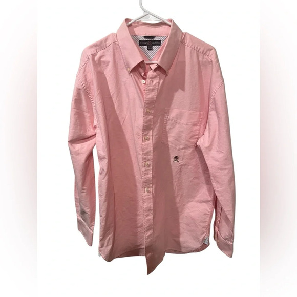 Tommy Hilfiger Shirt XL Pink Oxford Cotton Embroidered Crest Button-Up Men - Picture 1 of 7
